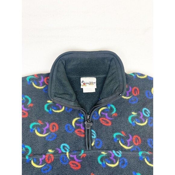 Vintage Mickey Mouse Fleece Sweater Black Small Disney World All Over Print - Picture 3 of 6